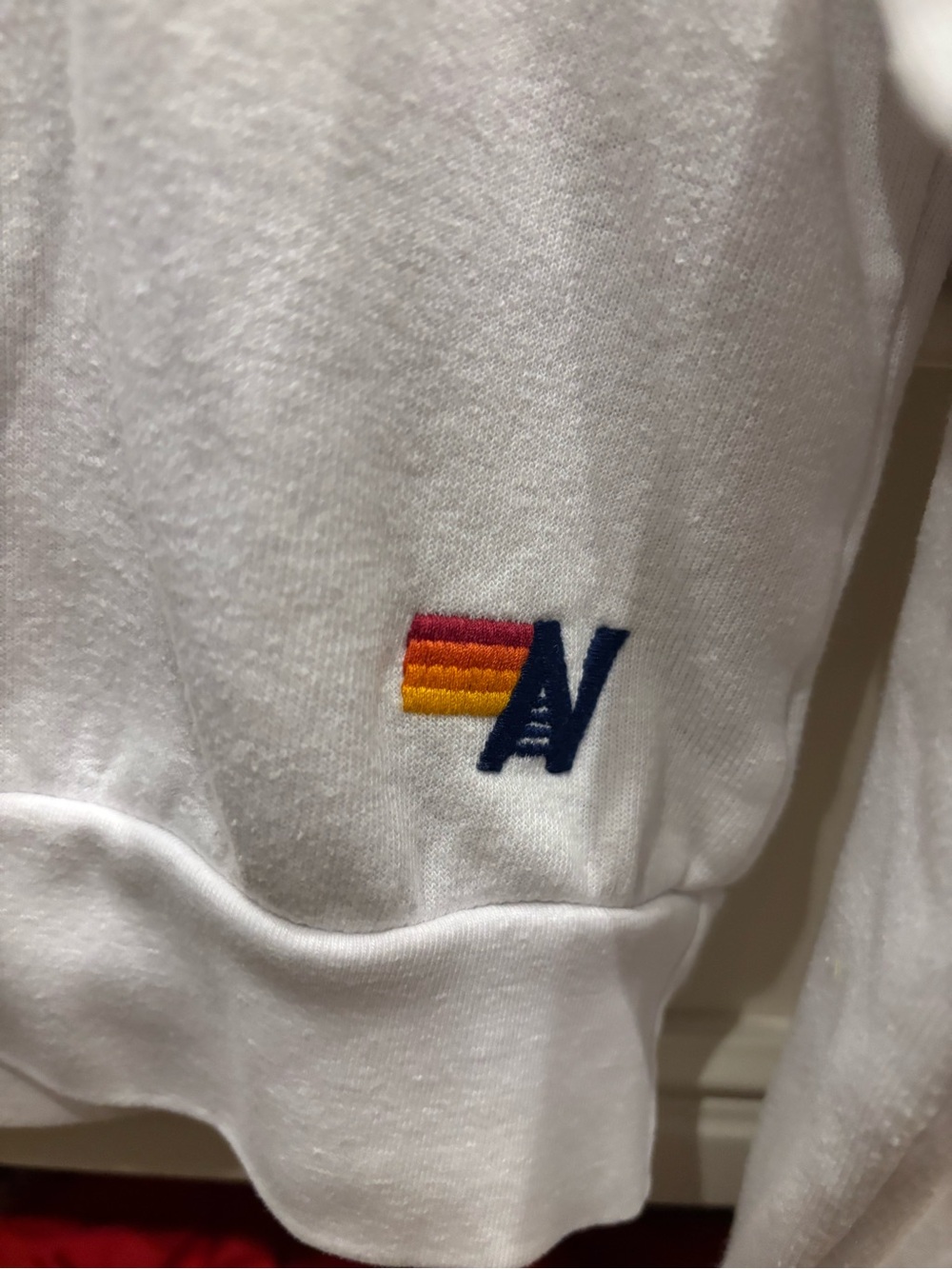 Aviator Nation White Cropped Crewneck with Red Heart Patch - Picture 2 of 7